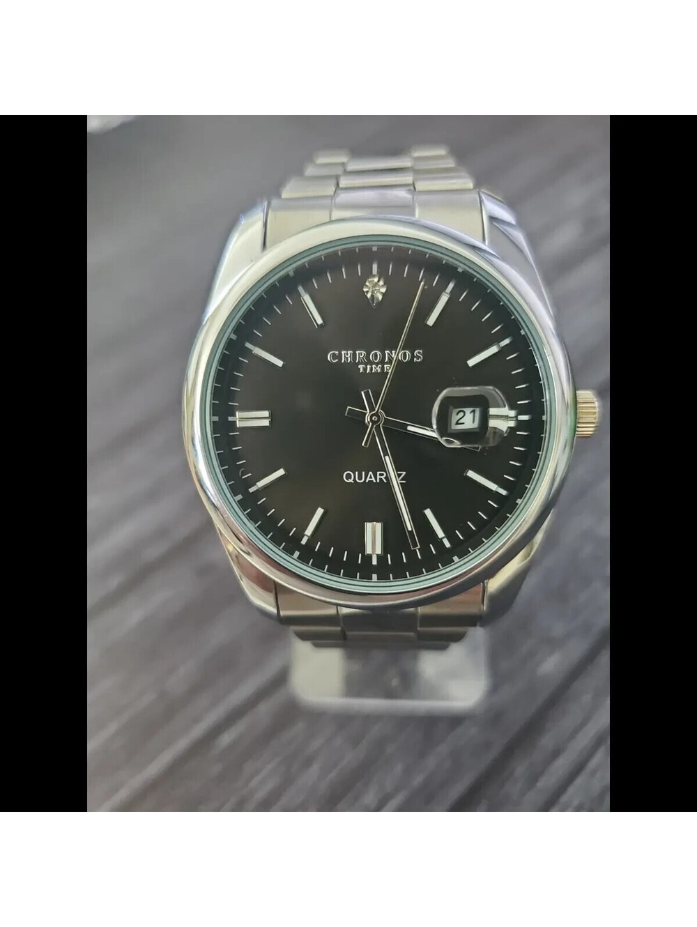 Vintage Chronos Men's Date Watch Black Burst Diamond Dial